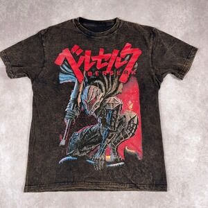 Berserk Guts Graphic T-Shirt Acid Wash Mineral Wash Anime Manga Small Black Red